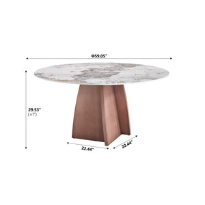 English Elm 59.05" Round Marble Dining Table For 8 - Elegant Iron Base, Durable Design For Modern Homes & Dining W1535S00487