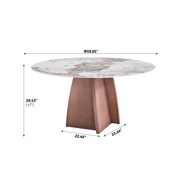 English Elm 59.05" Round Marble Dining Table For 8 - Elegant Iron Base, Durable Design For Modern Homes & Dining W1535S00487