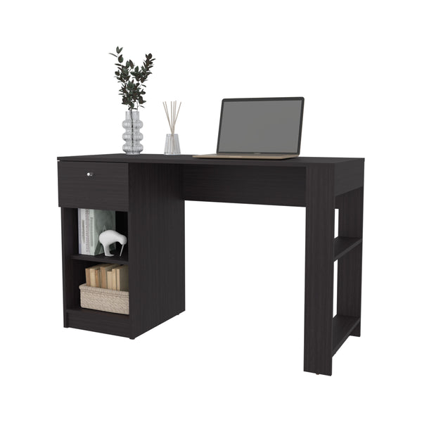 English Elm Sun Modern Computer Desk with Drawer and Open Shelves, Space-Saving Study Station for Home Office Wenge 52.8 L x 20.9 W x 3.5 H B128P263730