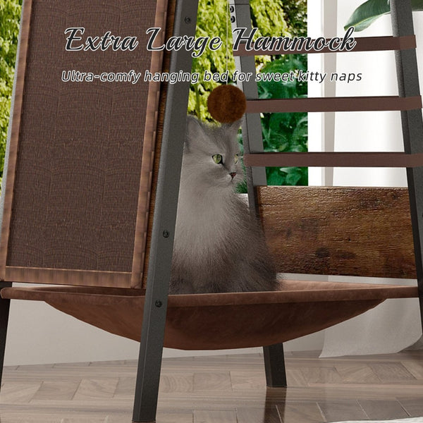 English Elm Modern 58 Inch Cat Tower with Sisal Scratching Mat Hammock and Perch for Large Breeds W2641P460041