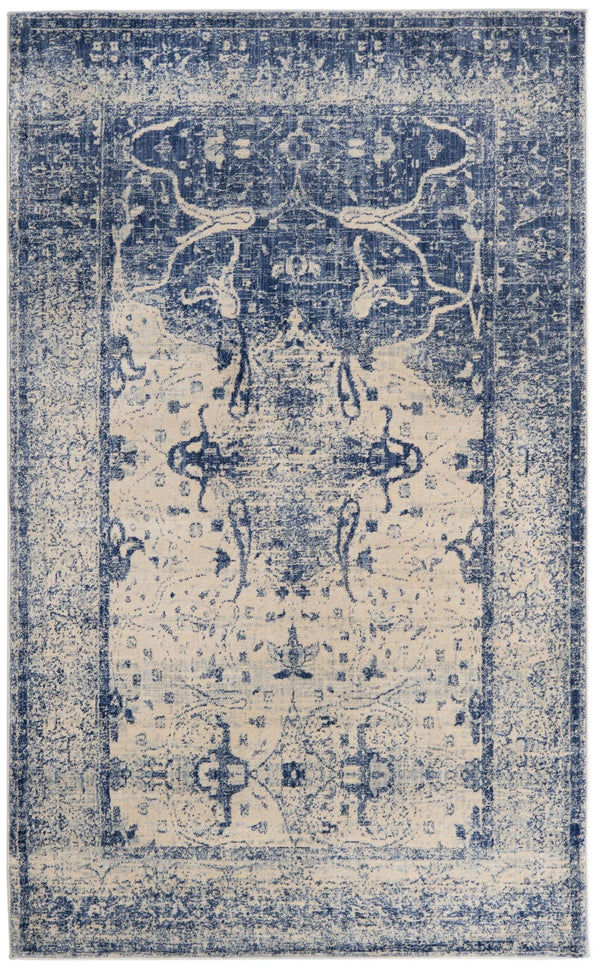 Unique Loom Asheville Barrington Machine Made Border Rug Navy Blue, Beige/Blue/Light Blue 5' 1" x 8' 0"