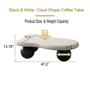 English Elm 47 Inch Organic Cloud Silhouette Coffee Table with Sculptural Ball Legs for Living Rooms Black White W1435S00023
