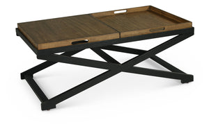 English Elm Steve Silver - Topeka Transitional 3-Piece Wood Table Set in Brown Walnut & Ebony Finish — Cocktail, End, Chairside Elegance B081S00421