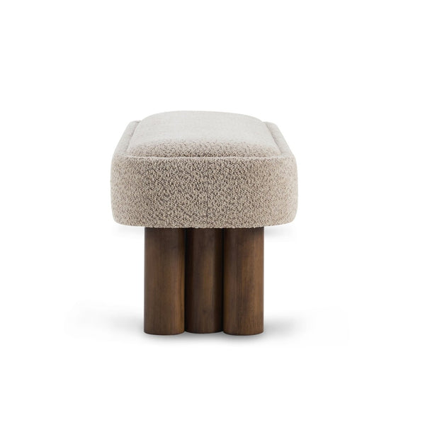 English Elm Indoor Boucle Upholstered Bench with Walnut Legs Textured Khaki Dining Seating N779P390675K