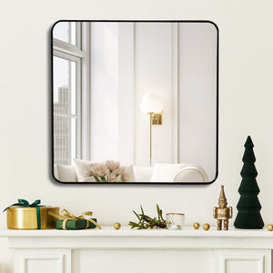 English Elm 36in Black Metal Framed Square Bathroom Mirror 36x36in Large 4mm HD Shatterproof Wall Mirror W2203P310398