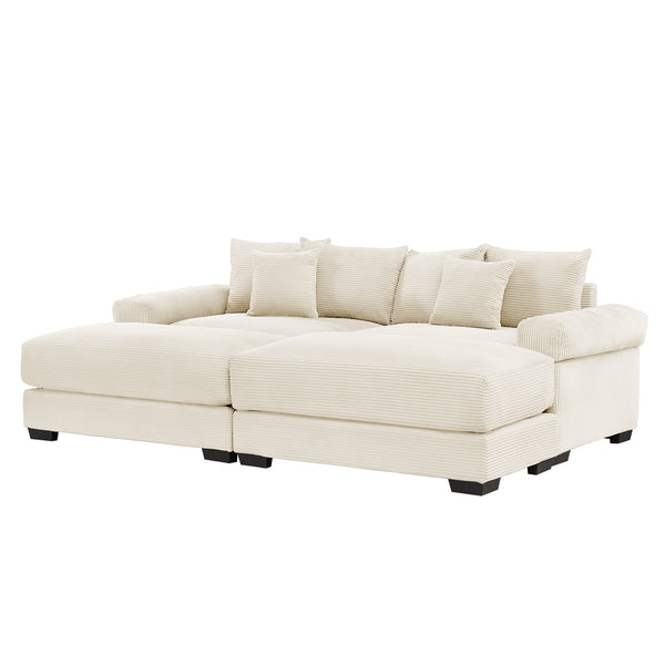 English Elm 82.6" Oversized Cloud Modular Sectional Couch - Soft Cream Corduroy, Ergonomic Design, Movable Ottoman W714S01286