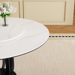 English Elm 59" Round Sintered Stone Dining Table With Lazy Susan - Durable, Modern Design For 8 Guests! W2699S00039