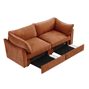 English Elm 2 Seater Sofa With Chic Crescent Armrests, Hidden Storage Drawers, Perfect For Small Spaces! W3041S00202