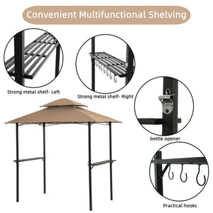 English Elm Outdoor Grill Gazebo 8x5 ft Khaki — Steel Frame BBQ Shelter with Double-Tier Venting, Shelves & Hooks W41931517