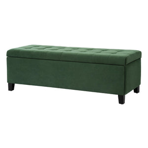 English Elm Upholstered Boucle Storage Bench Flip Top Lid Rubberwood Legs Bedroom Entryway Seating Retro Green N779P395018G