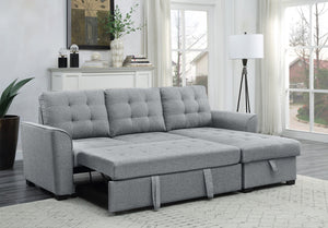 English Elm Adriano Tufted Linen Sleeper Sectional with Reversible Chaise Storage for Compact Living B2749S00182