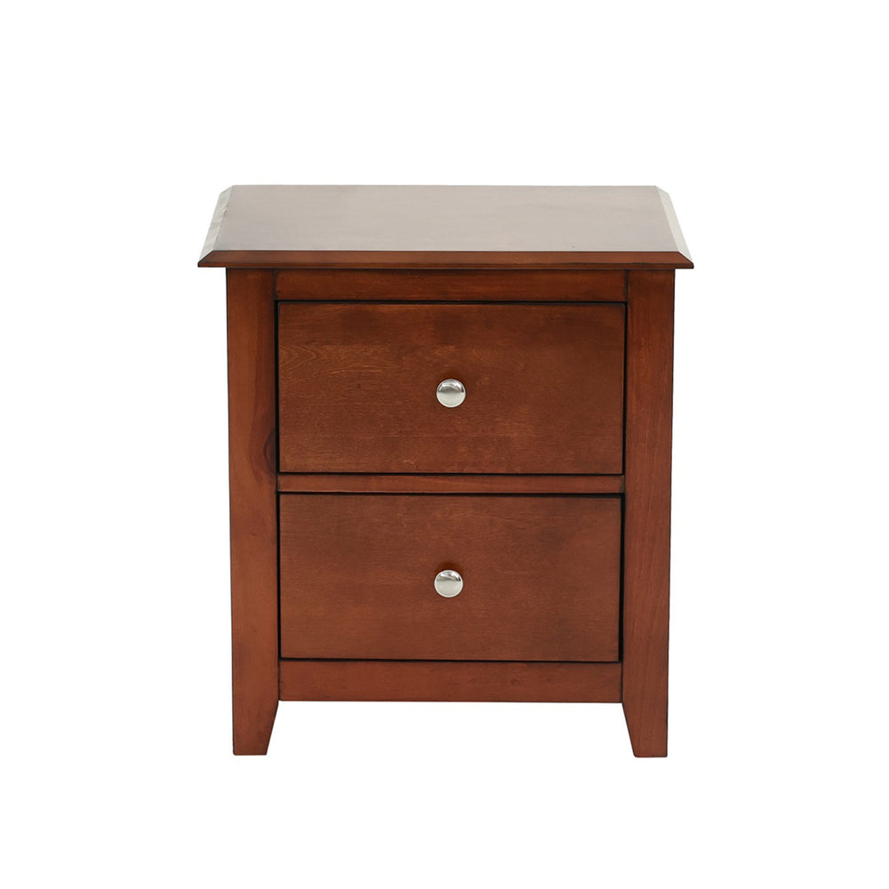 English Elm Selma Modern 2-Drawer Nightstand in Cherry Finish with Angled Wooden Legs and Ample Storage Space SR014277