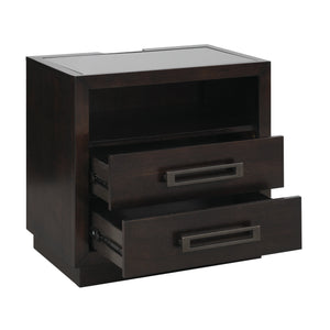 English Elm Modern Larchmont Nightstand with LED Undershelf Light, Glass Top, USB Power Strip, Charcoal Finish B011P201586