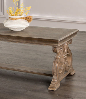 English Elm 1pc Coffee Table Modern Square Cocktail Table 42" with Lower Shelf, Casters for Easy Mobility and Style Oak 56 L x 31 W x 9 H B2741P361126