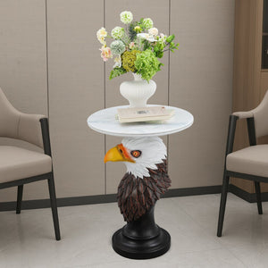 English Elm Horse Head Sculpted Resin End Table with Faux Marble Top for Bold Living Rooms W5398P454680
