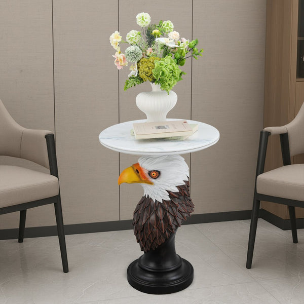 English Elm Horse Head Sculpted Resin End Table with Faux Marble Top for Bold Living Rooms W5398P454680