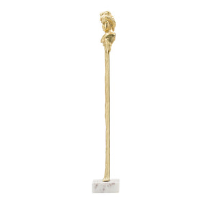 English Elm 5.5X5.5X28" Elongated Gold Roman Statue - Elegant Sculptural Accent On Polished White Marble Base W2078P172358