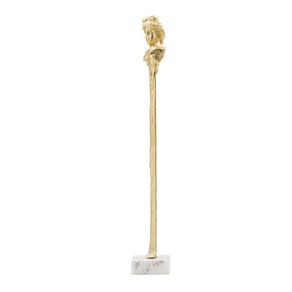English Elm 5.5X5.5X28" Elongated Gold Roman Statue - Elegant Sculptural Accent On Polished White Marble Base W2078P172358