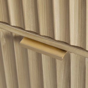 English Elm K&K Fluted Kitchen Island with Extendable Dining Table, Art Deco Mid-Century Design, Built-In Power Hub, Gold Handle Natural N707S000018Y