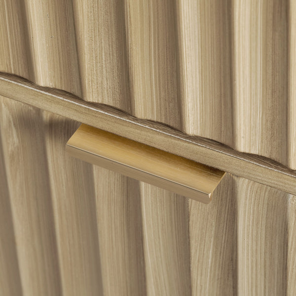 English Elm K&K Fluted Kitchen Island with Extendable Dining Table, Art Deco Mid-Century Design, Built-In Power Hub, Gold Handle Natural N707S000018Y