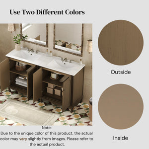 English Elm Christopher Knight Home® - 60" Retro Double Sink Bathroom Vanity Set with Soft-Close Doors, Adjustable Shelves, Rubberwood Legs Antique brown N817P245317L