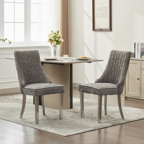 English Elm Rayon Upholstered Chenille Dining Chairs Set Of 2 With Silver Stainless Steel Legs For Elegant Comfort W1143P293316-GIGA