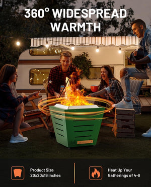 English Elm 20 20 Inch Smokeless Fire Pit Stainless Steel Portable Wood Burning Fire Bowl with Pull-Out Ash Tray Handles Green W944P272828