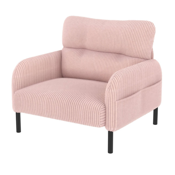 English Elm UNITED Corduroy Accent Chair with Ergonomic Curve, High-Density Foam Seat & Dual Side Pockets for Cozy Living Spaces Pink W1568P307258
