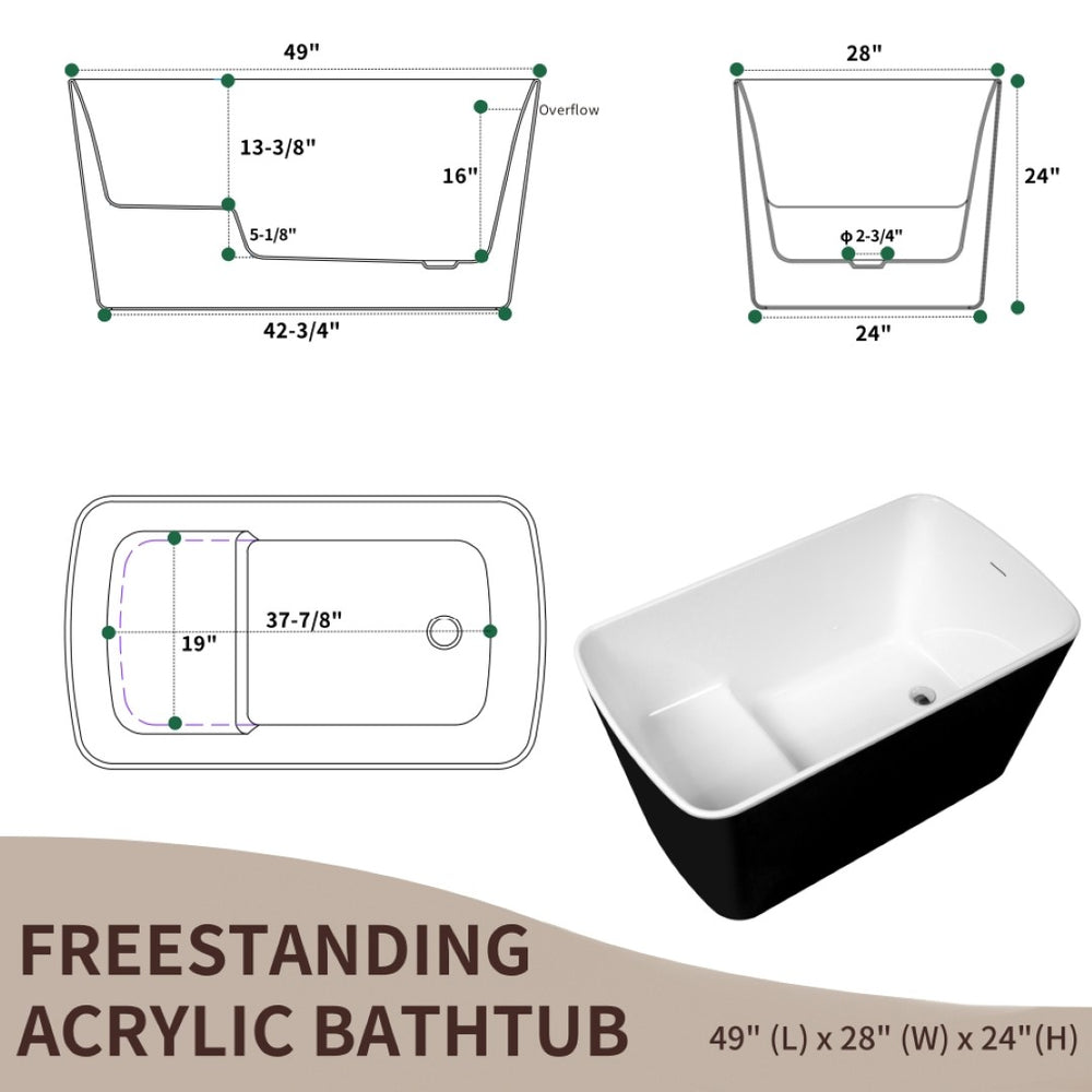 English Elm 49'' Acrylic Freestanding Japanese Soaking Tub with Sit-in Seat and Chrome Drain W1573P170472