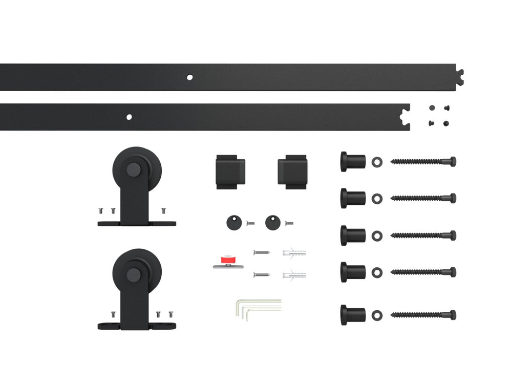 English Elm 30 in Matte Black Steel Sliding Barn Door Frosted Glass Privacy Panel with Hardware B2763P483219