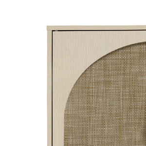 English Elm 2 Door Cabinet with Engineered Rattan Finish, Adjustable Shelves, Metal Semi-Circle Handles, Compact Storage Solution Natural W688134370