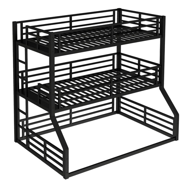 English Elm Twin Metal Triple Bunk Bed With Safety Guardrails - Heavy-Duty, Noise-Reduced Design In Black Finish P2 W1580S00177-GIGA
