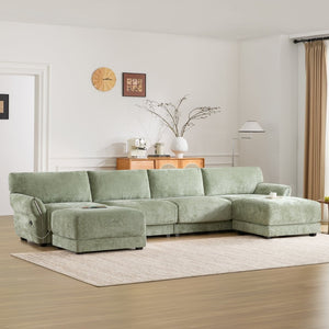 English Elm [video]142" Chenille U-shape Sectional Sofa with Usb Charging Ottoman Petal Arms 6 Seat N723S8038F