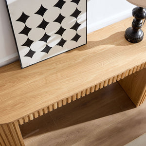 English Elm 59.05'' Matte Finish Console Table Curved Top Striped Legs Slim Entryway Foyer Natural W876P439955