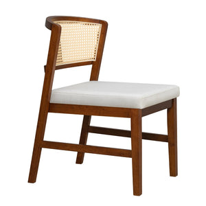 English Elm Rattan Back Armless Dining Chairs Upholstered Seat Rubberwood Frame Kitchen Set of 2 Walnut N842P400687W
