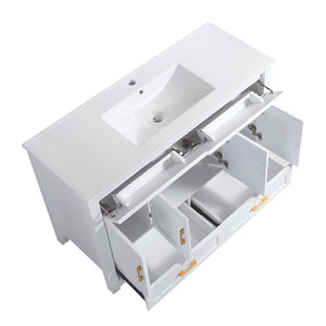 English Elm 48" White Bathroom Vanity with Resin Sink 4 Soft Close Doors Drawers Mdf Cabinet W3133S00027