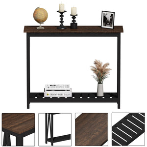 English Elm 40" Farmhouse Console Table - Rustic Black Narrow Sofa Table For Entryway, Living Room, Hallway Charm T3771P356088