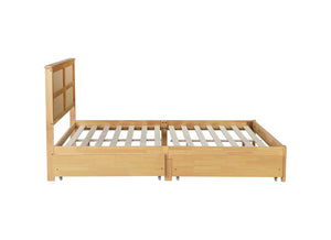 English Elm King Rattan Bed with Two Under-Storage Drawers, Rubberwood Slats, Durable 600 lb Capacity Frame White Oak W504S00229