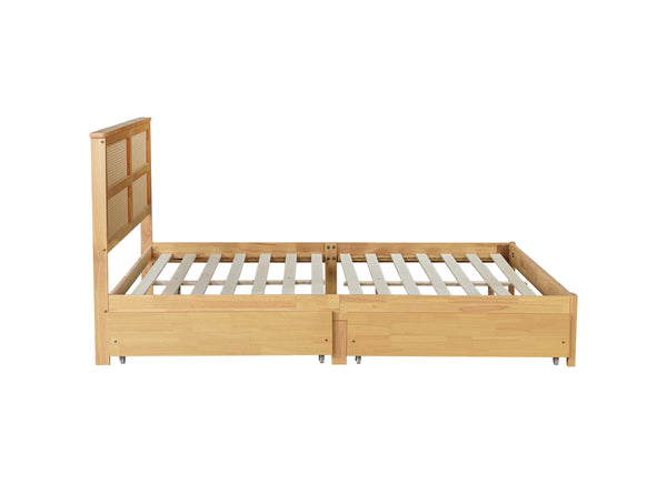 English Elm King Rattan Bed with Two Under-Storage Drawers, Rubberwood Slats, Durable 600 lb Capacity Frame White Oak W504S00229