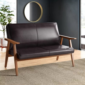English Elm ArchDuke Wood Vegan Leather Loveseat in Black — Solid Beech Frame, Faux Leather, High‑Density Foam Seating B365P398095