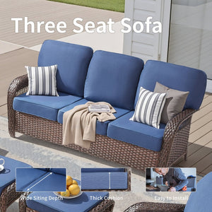 English Elm 75.2" Outdoor Pe Wicker Patio Sofa with T-back Cushions and Rust-resistant Steel Frame T3773P418416