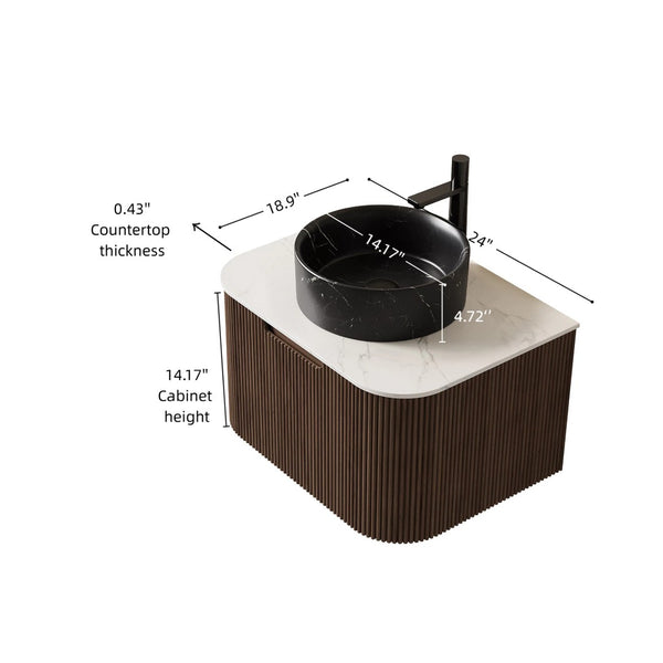 English Elm Dina Floating Bathroom Vanity with Sintered Stone Top and Crystal Glass Basin Black,Carrara White,Walnut W2615S00710
