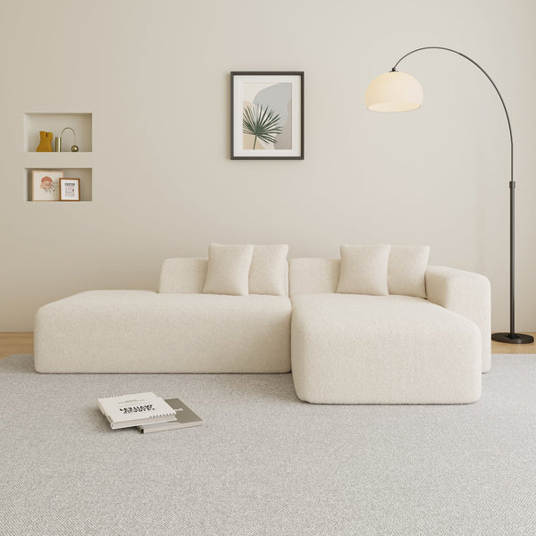 English Elm Modular Sectional Couch - Cozy Lambswool Upholstered L-Shape Sofa With Chaise For Modern Living Spaces W1765S00084