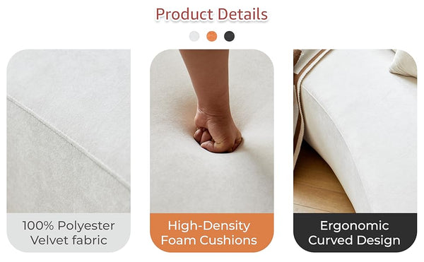 English Elm 132" Curved Sofa with Velvet Upholstery, Luxurious 6-Seater Half Moon Design for Modern Spaces Ivory B2735S00028