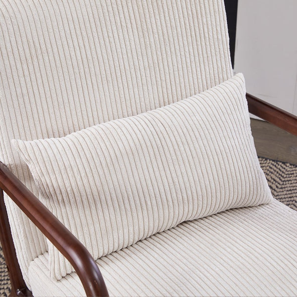 English Elm Mid-Century Beige Accent Chair Upholstered Armchair with Pillow, Solid Wood Frame, Ergonomic Comfort W2989P295373