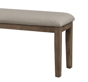 English Elm Fabric Armhurst 48" Bench with Neutral Upholstery, Wire-Brushed Brown Oak Frame for Dining Room Seating B011104524