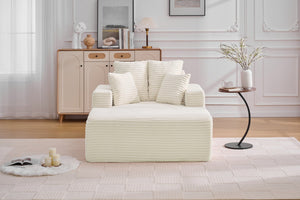 English Elm Oversized Corduroy Chaise Sleeper Sofa Deep Seat Lounge Chair for Apartment Bedroom Beige W1752P402835