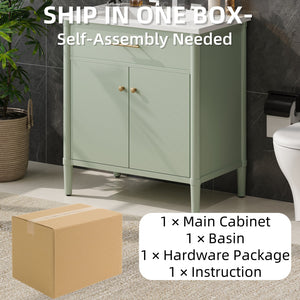 English Elm Christopher Knight Home® - 30 Inches Bathroom Vanity With Integrated Sink, Soft-Close Doors, Adjustable Shelf & Curved Design N817P299509G