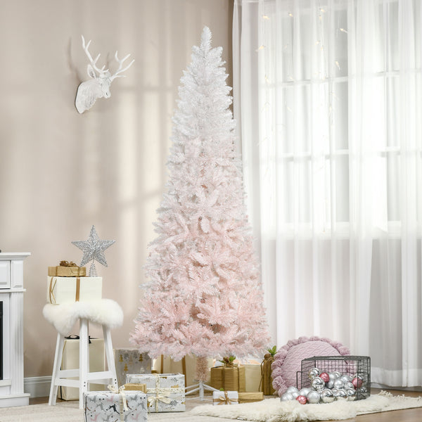 English Elm Homcom 6' Slim Pencil Fir Artificial Christmas Tree In Pink & White – Realistic, Easy Setup, Space-Saving! W2225P229613