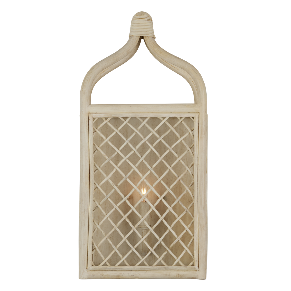 Wanstead Ivory Wall Sconce - Handcrafted Rattan Lantern with Antique Pearl Finish for Coastal Decor